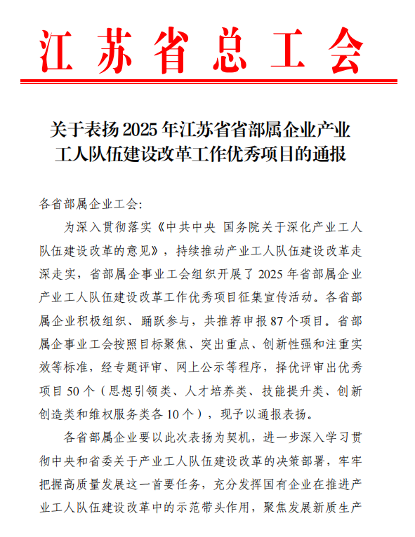 喜报!开云手机入口集团1项发明专利、2个产改项目获省总工会表彰 喜报!开云手机入口集团1项发明专利、2个产改项目获省总工会表彰